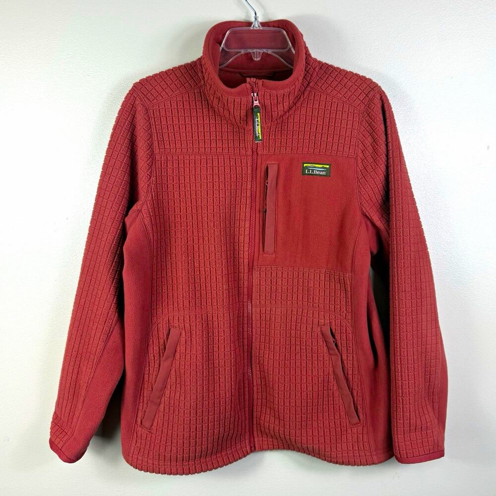 L.L.Bean Women’s Petite L Full Zip Fleece Sweatshirt Coral Zip Pockets Logo